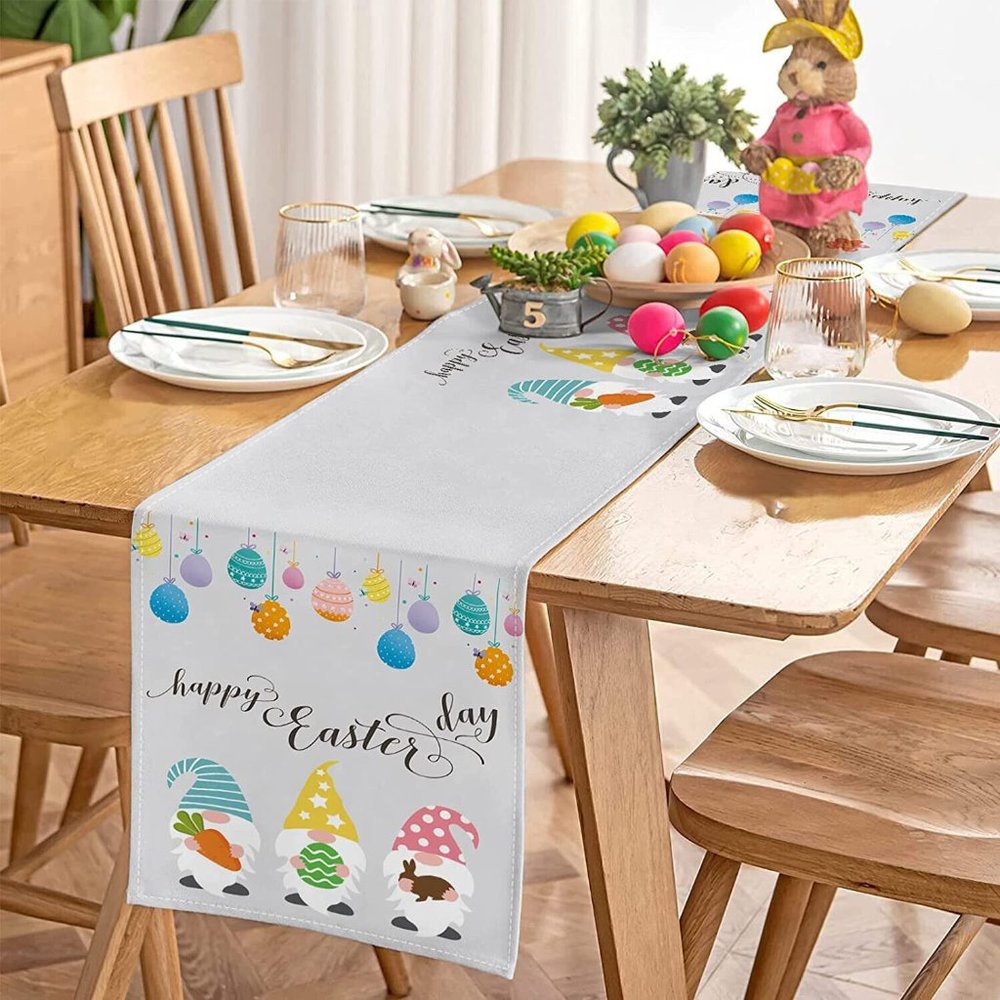 NEW Happy Easter Gnomes Table Runners Carrot Rabbit Bunny Colorful Eggs 13x36 in